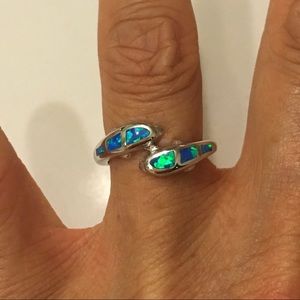 Sterling Silver Blue Lab Opal Dolphin Ring, Silver Rings, Fish, Dolphins, Ocean