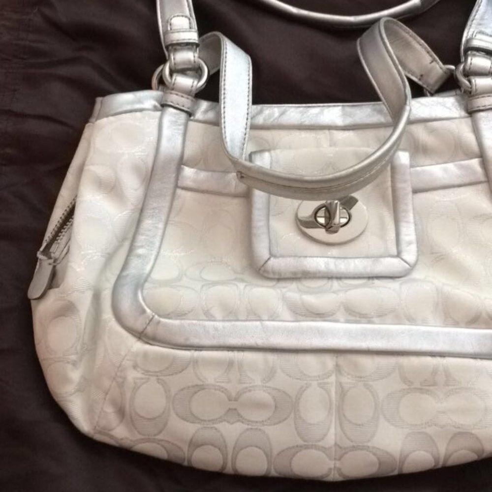 New Coach white and silver handbag satchel