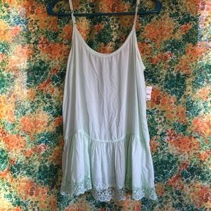 Light Mint Sheer Tank with Lace Trim