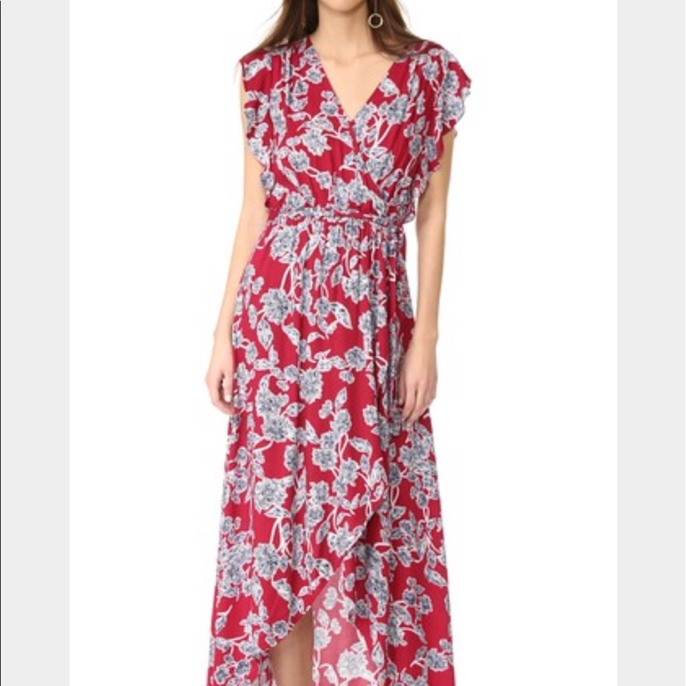 Red Floral Wrap Dress