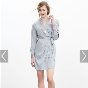 Nee Banana Republic Gray Silk Wrap Shirt Dress 2