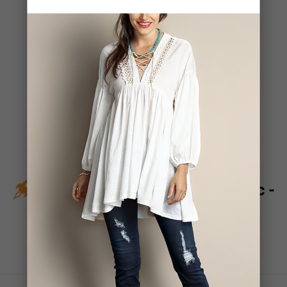 Pretty, flowy white relaxing high low blouse 3x-5x