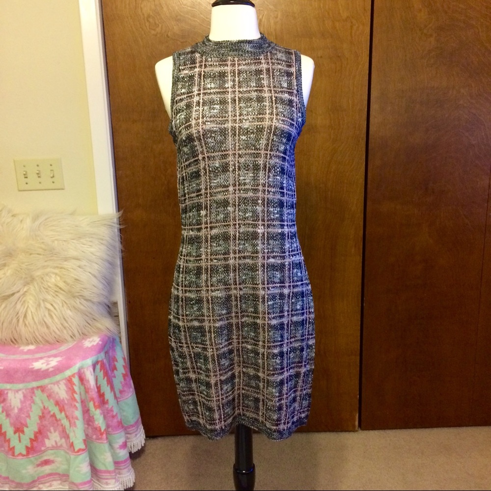Chic Black & Pink Plaid Dress
