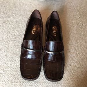 Ralph Lauren croc embossed leather loafers.