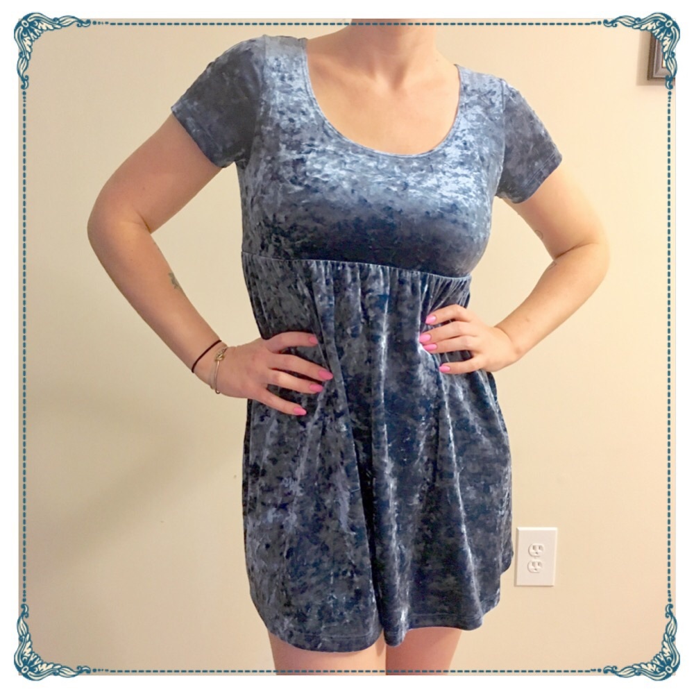 Light Blue Velvet American Apparel Babydoll Dress