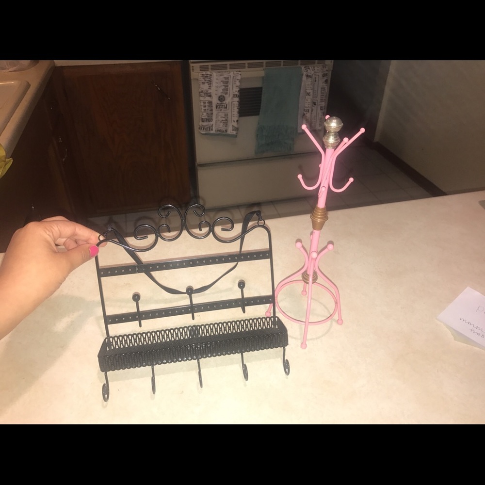 Two jewelry holders - one hanging - one for table
