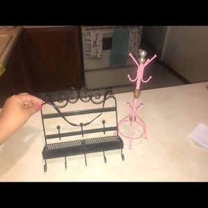 Two jewelry holders - one hanging - one for table