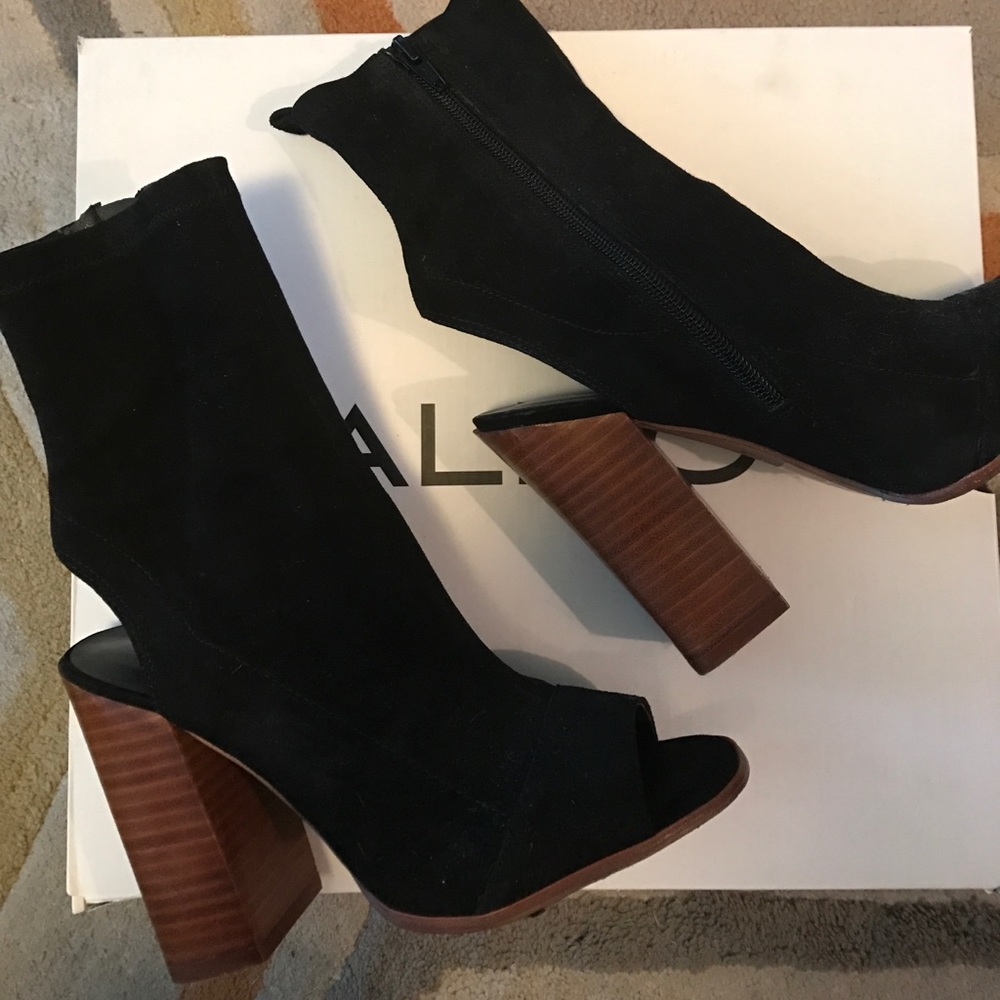Aldo black peek a boo toe mid calf boot
