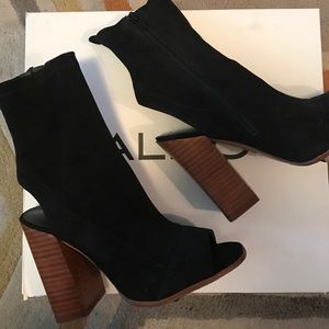Aldo black peek a boo toe mid calf boot