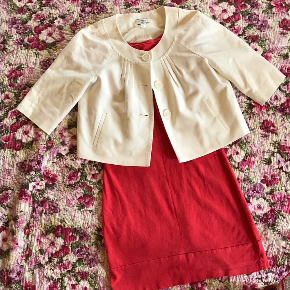 LOFT bolero off-white woven jacket.  Size 10