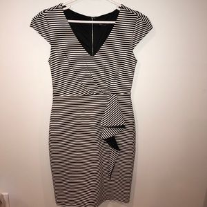 Express black and white fine striped dress