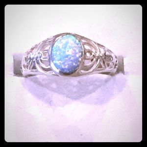 Opal filigree silver ring
