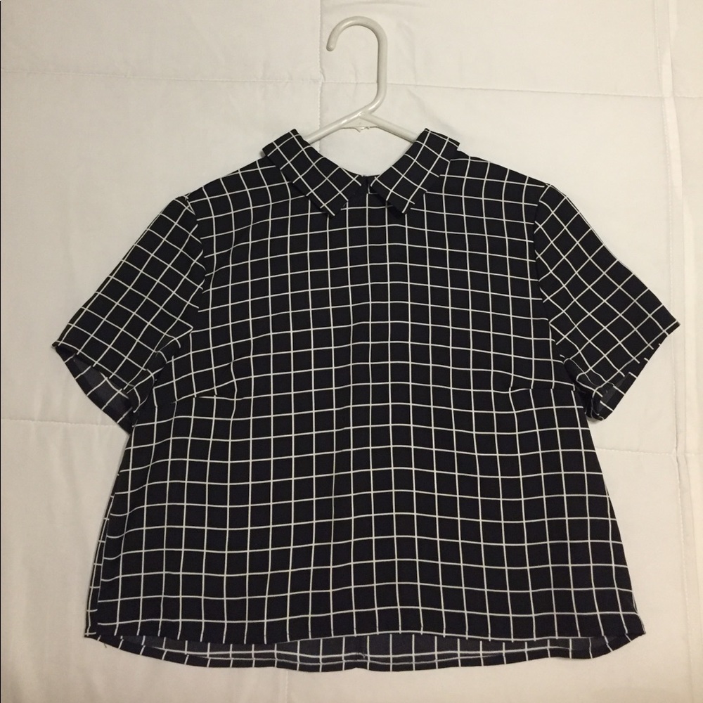 Grid print collared crop top