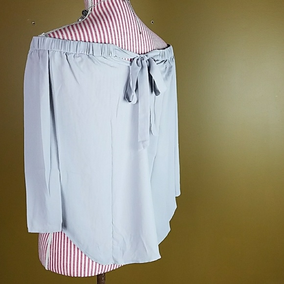 Gray Off the Shoulder Bow Blouse - Picture 3 of 3