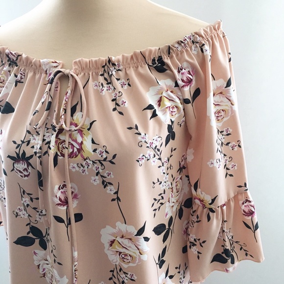 Rose Floral Bell Sleeve Tie Front Peasant Top - Picture 5 of 5