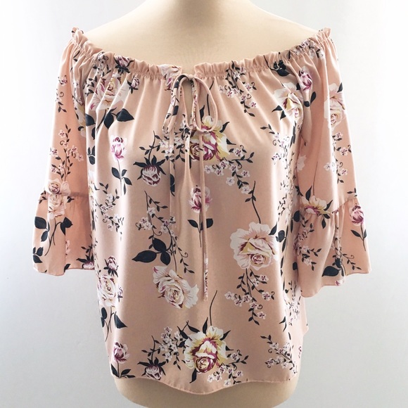Rose Floral Bell Sleeve Tie Front Peasant Top - Picture 4 of 5