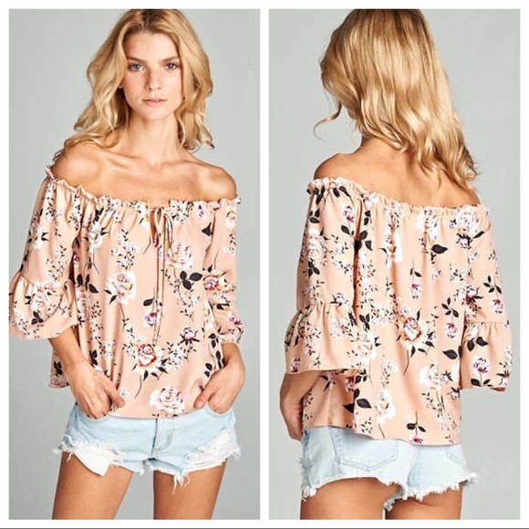 Rose Floral Bell Sleeve Tie Front Peasant Top - Picture 2 of 5