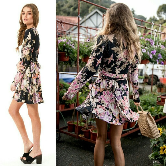 New spell blue skies wrap dress mini black designs - Picture 2 of 5