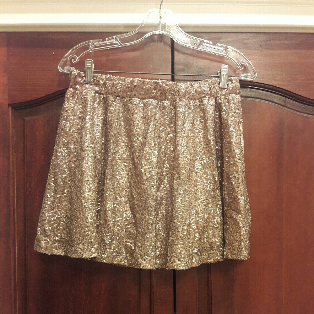 Bronze sequined mini skater skirt