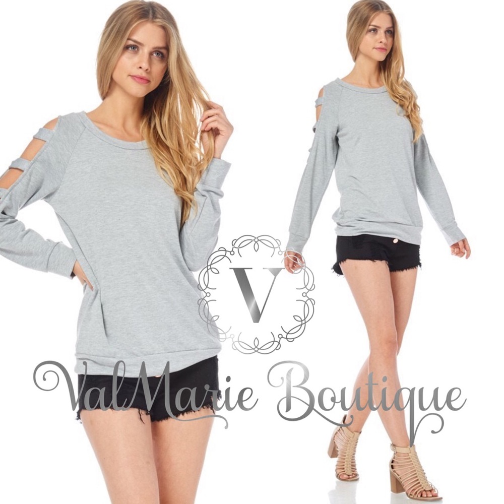 Grey cold shoulder ladder sleeve sweatshirt - Picture 2 of 4