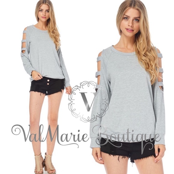 Grey cold shoulder ladder sleeve sweatshirt - Picture 3 of 4