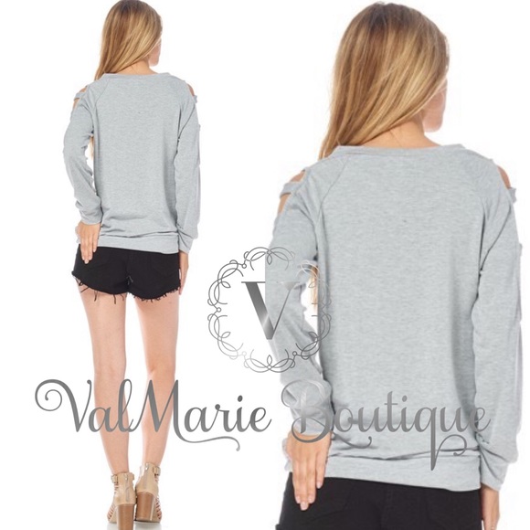 Grey cold shoulder ladder sleeve sweatshirt - Picture 4 of 4