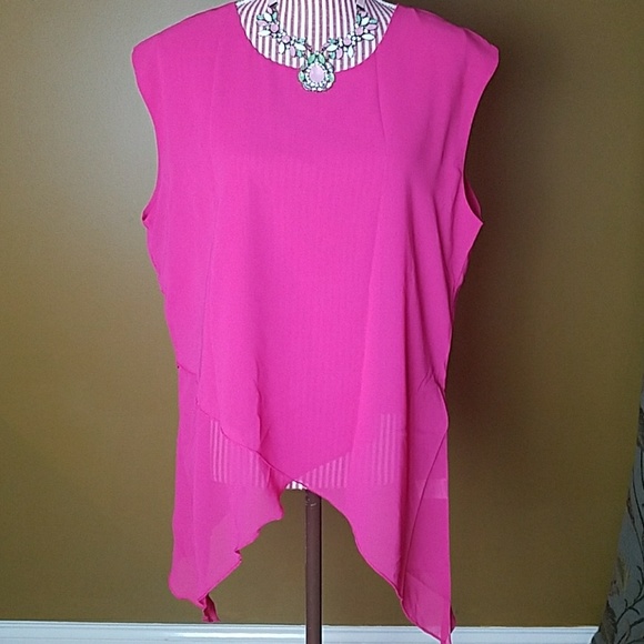 LAST ONE! Plus Size Fuchsia Pink Asymmetrical Top - Picture 2 of 3