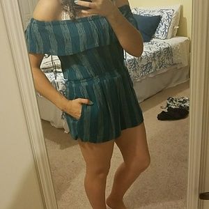 Off the shoulder striped romper!