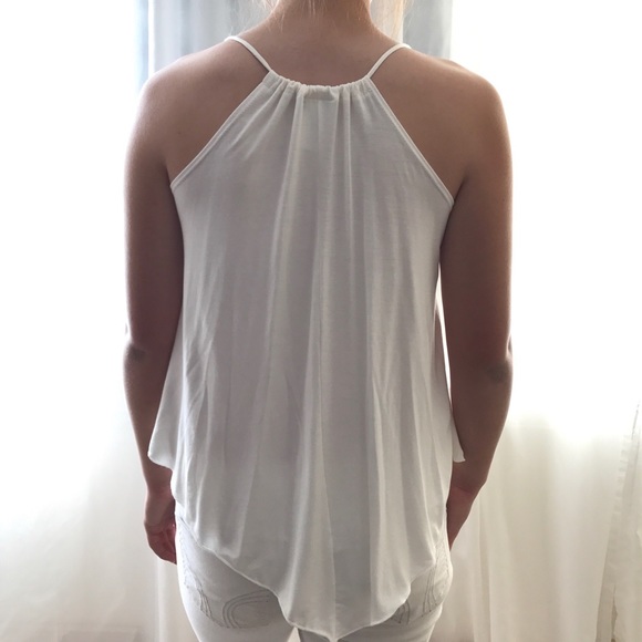 Jersey V-Neck Gathered Asymmetric Racerback Top - Picture 3 of 4