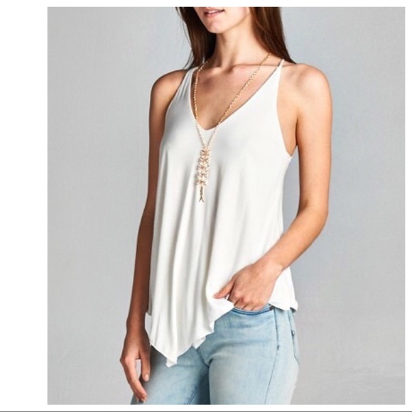 Jersey V-Neck Gathered Asymmetric Racerback Top - Picture 2 of 4