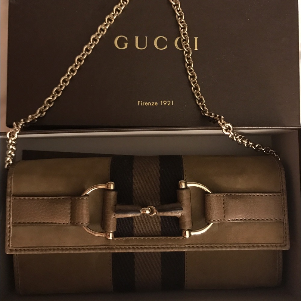 Gucci Continental Wallet brown suede with Horsebit