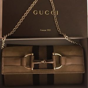 Gucci Continental Wallet brown suede with Horsebit