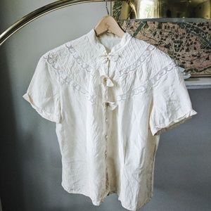 🌷Vintage Silk Blouse w/ Bow Snaps