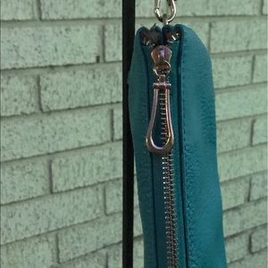 Wristlet, soft teal leather like wallet no tag EUC