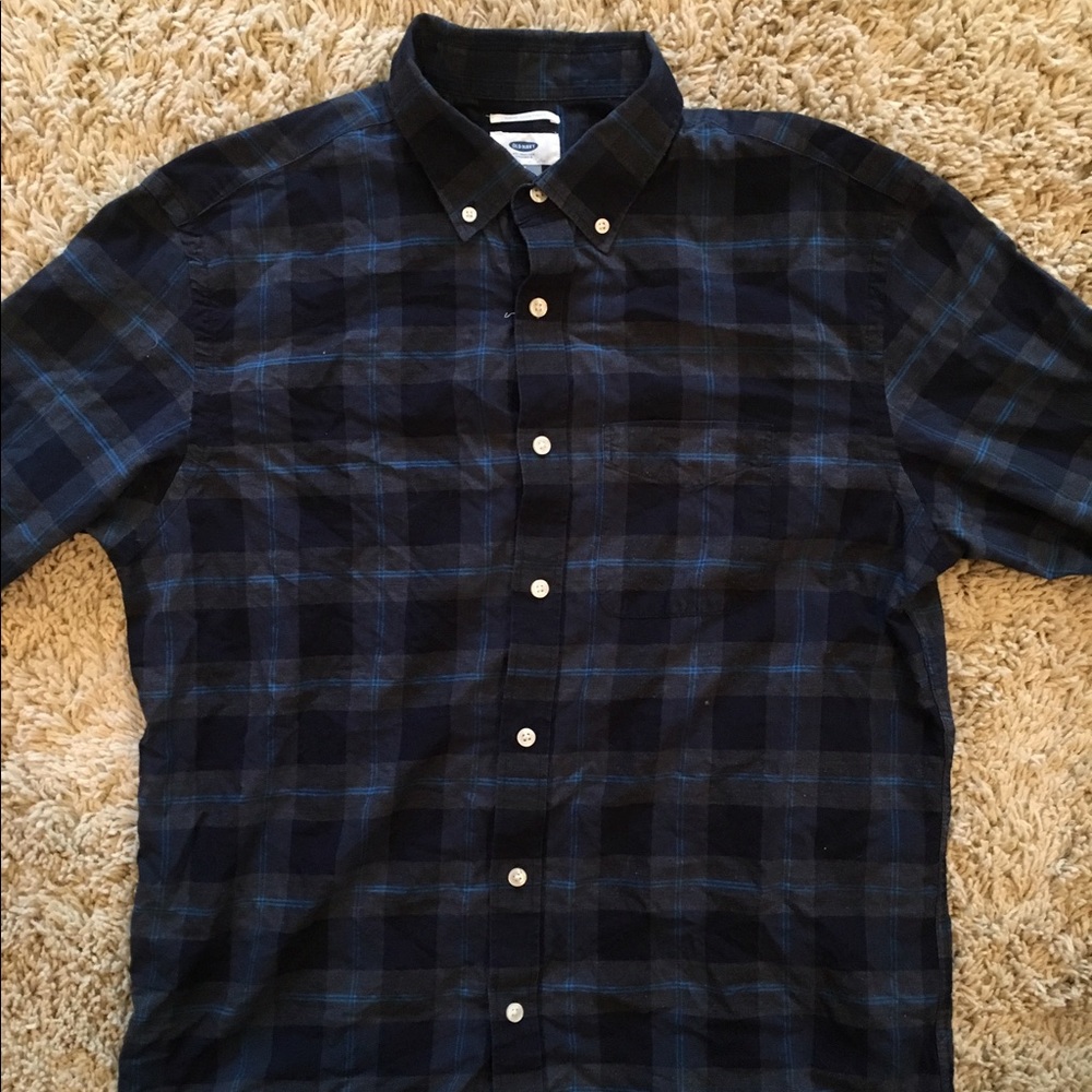 Blue and Black Plaid Old Navy Casual Button-down