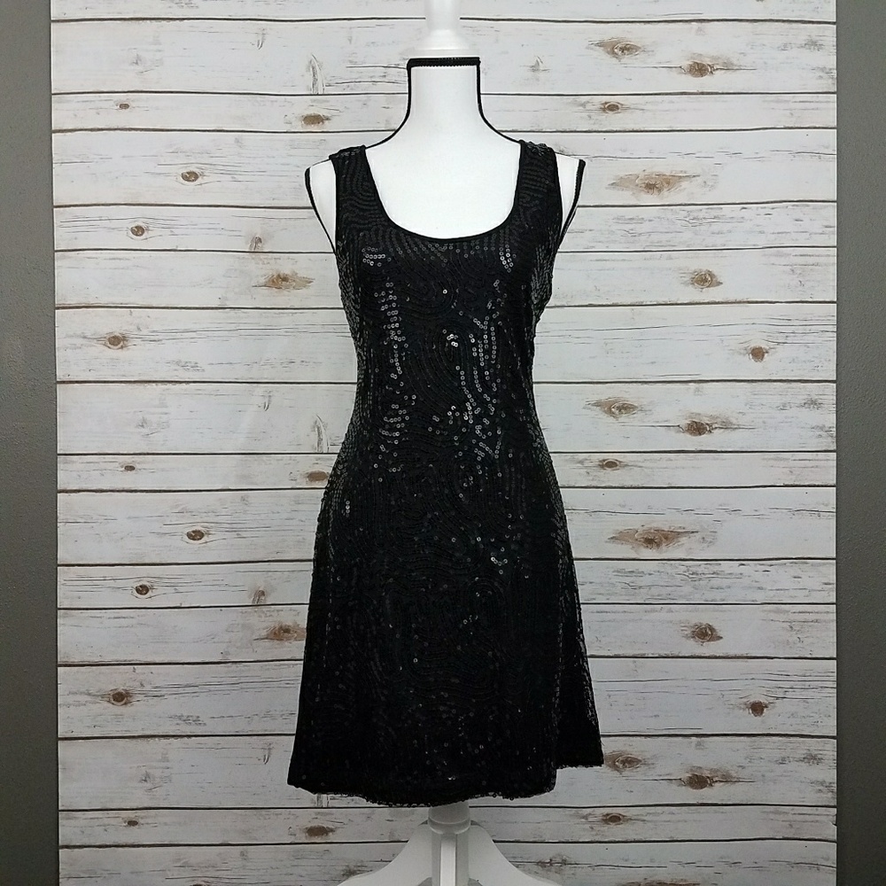 {Calvin Klein} Black Sequin Knit Tank Dress Sz. 8