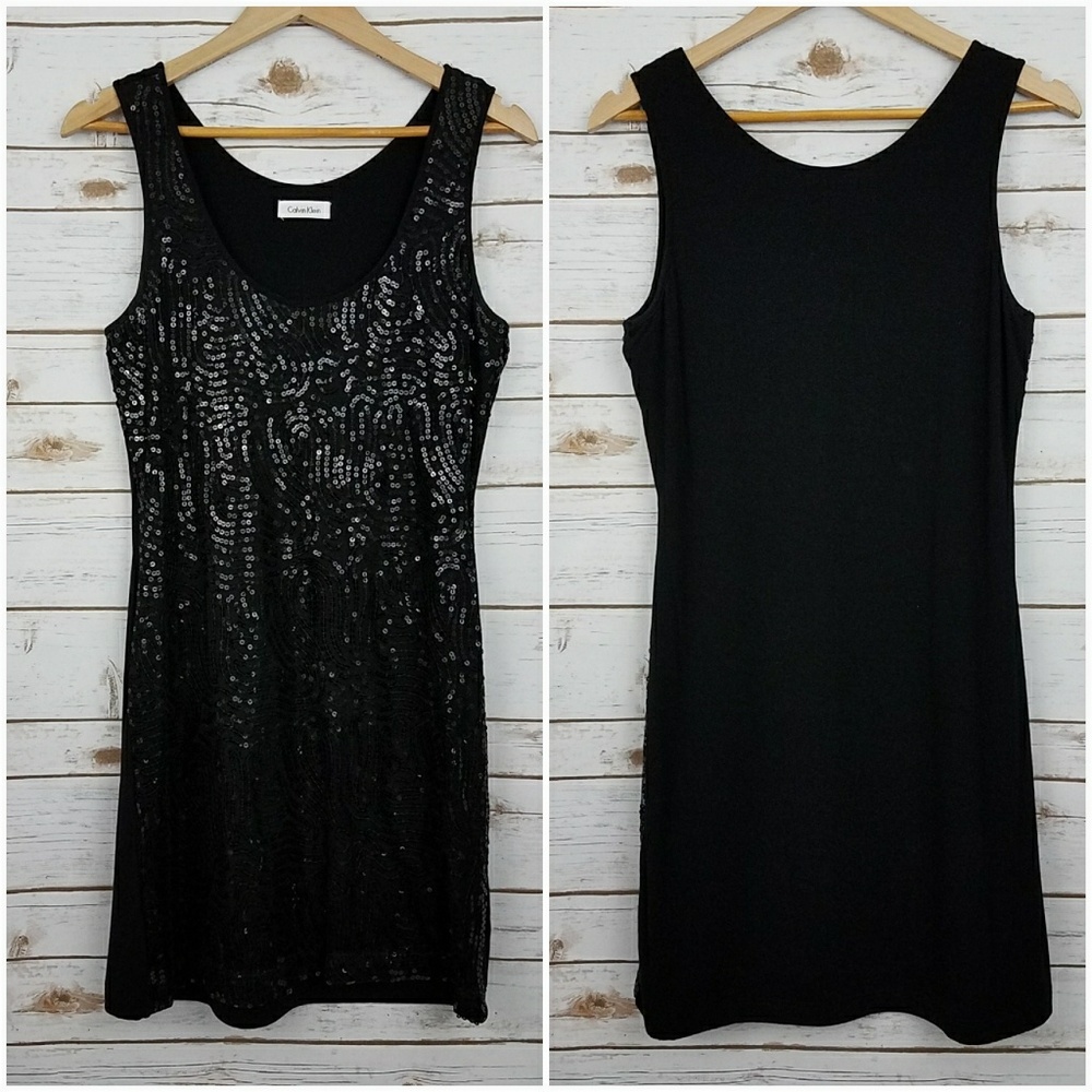 {Calvin Klein} Black Sequin Knit Tank Dress Sz. 8 - Picture 7 of 7