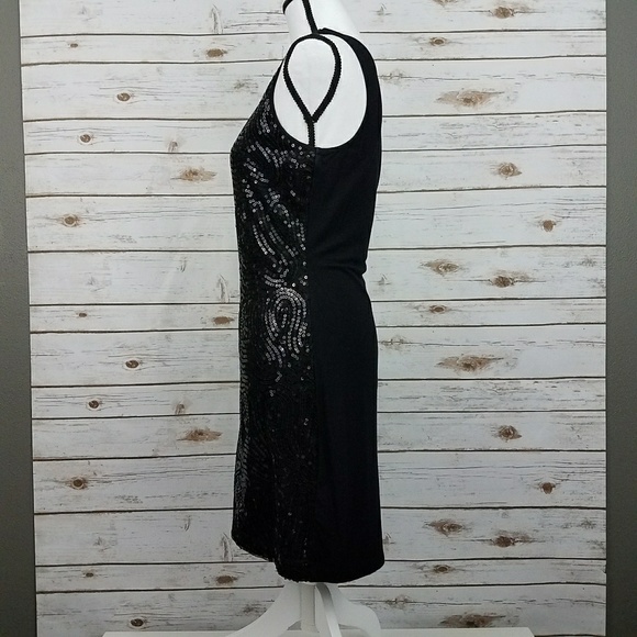 {Calvin Klein} Black Sequin Knit Tank Dress Sz. 8 - Picture 3 of 7