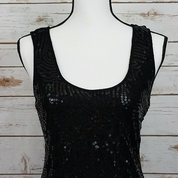 {Calvin Klein} Black Sequin Knit Tank Dress Sz. 8 - Picture 4 of 7