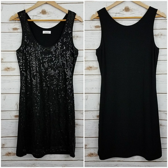 {Calvin Klein} Black Sequin Knit Tank Dress Sz. 8 - Picture 6 of 7