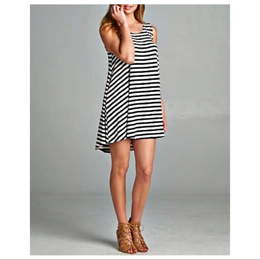 Striped Scoop Neck Swing Dress with Cutout Back - Picture 6 of 7