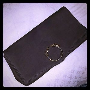 GUCCI Nubuck Ribot Horse-Heads Clutch Brown