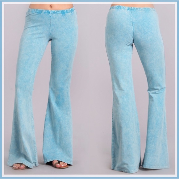 1 Small Left✔️Blue Mineral Washed Bell Bottoms - Picture 2 of 8