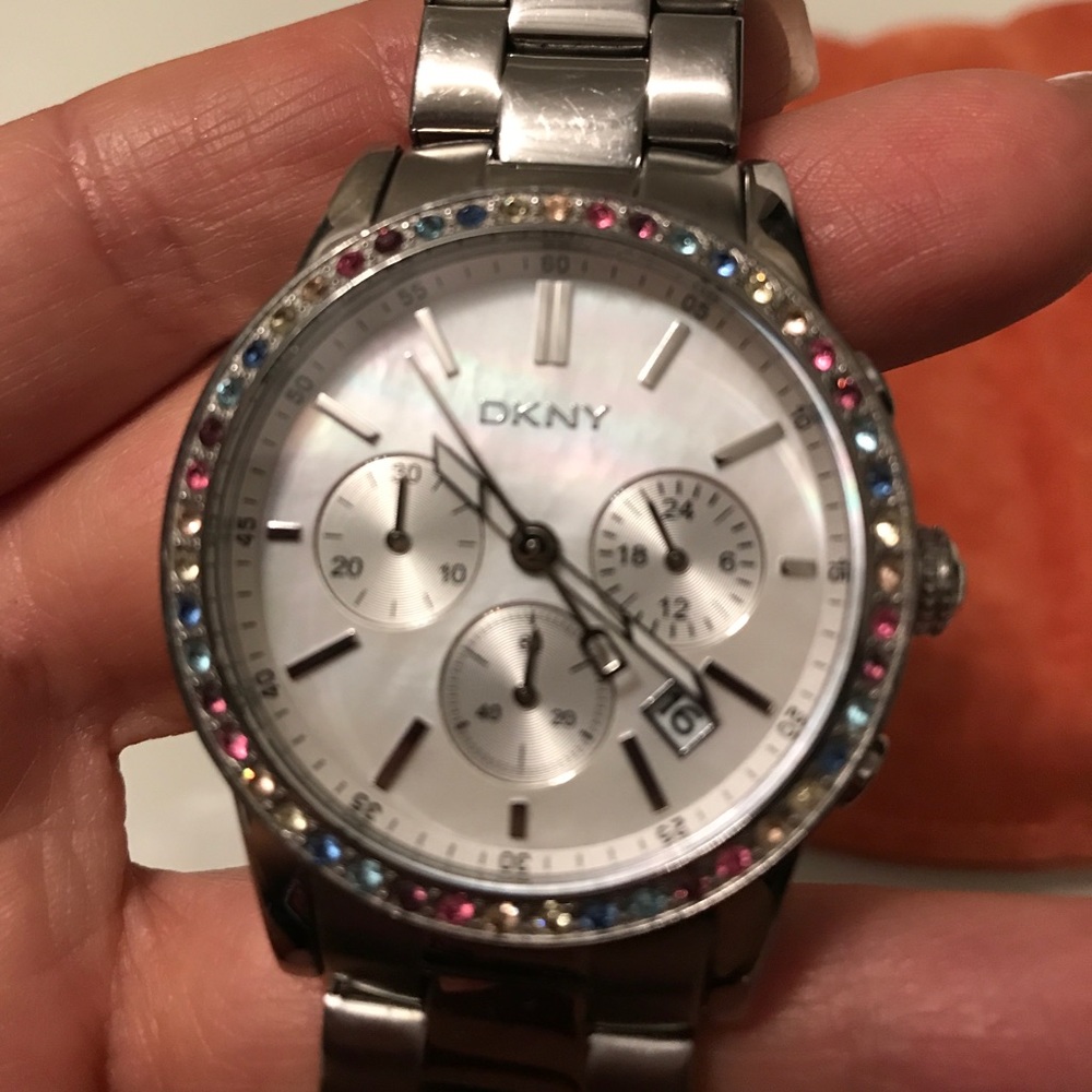 DKNY watch with multi colored crystals on face. - Picture 4 of 8