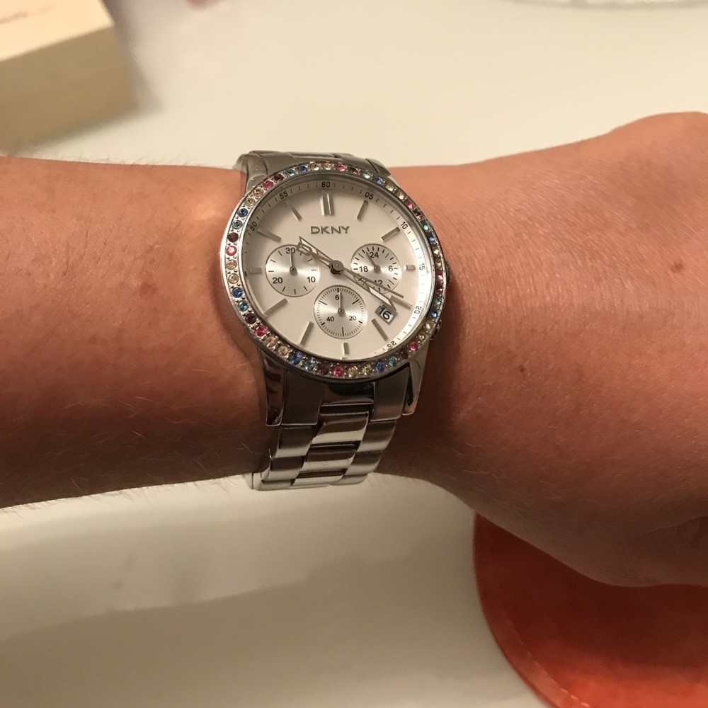 DKNY watch with multi colored crystals on face. - Picture 6 of 8