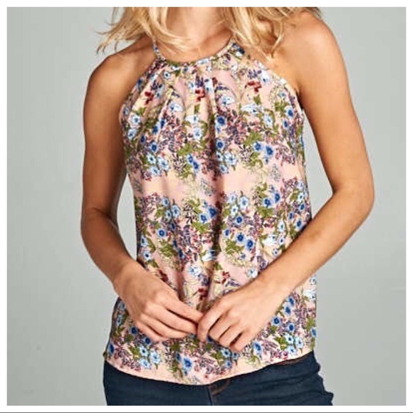 Garden Floral Keyhole Pleat Front Racerback Top - Picture 2 of 6