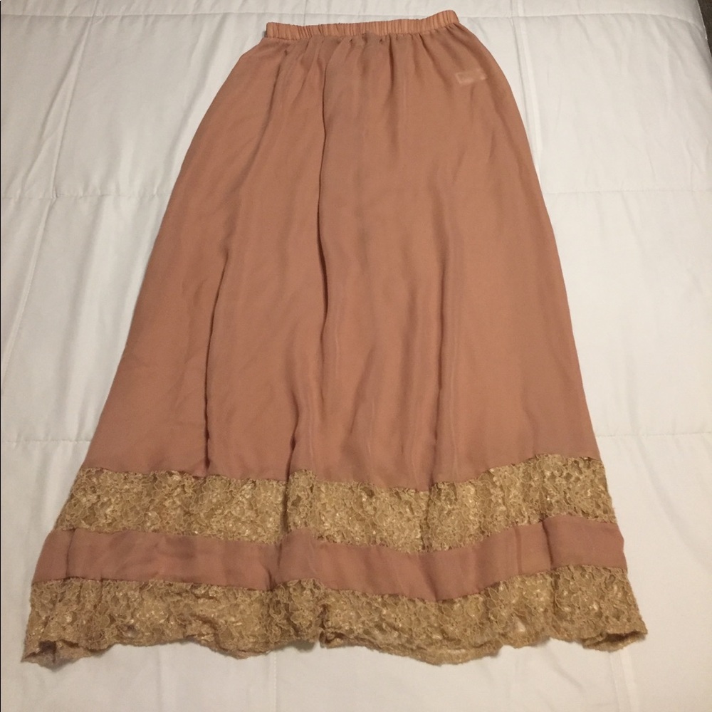 Nude/sand sheer maxi skirt with lace detailing