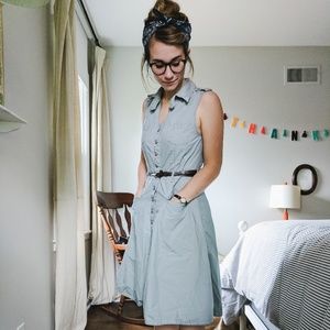 Sleeveless Shirt Dress with Pockets