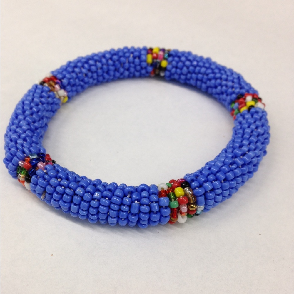 Blue Beaded Bracelet with design detail