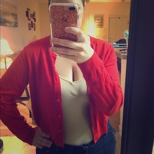 Red cardigan